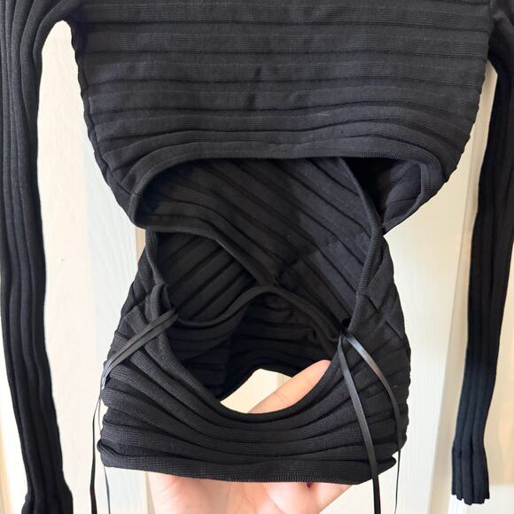 Cinq a Sept Black Titania Ribbed Wrap Front Cutout Top - Picture 7 of 7